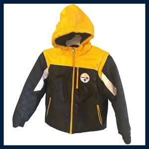 Youth NFL Pittsburgh Steelers Puffer Jacket with Hood Black Yellow Size Small 8